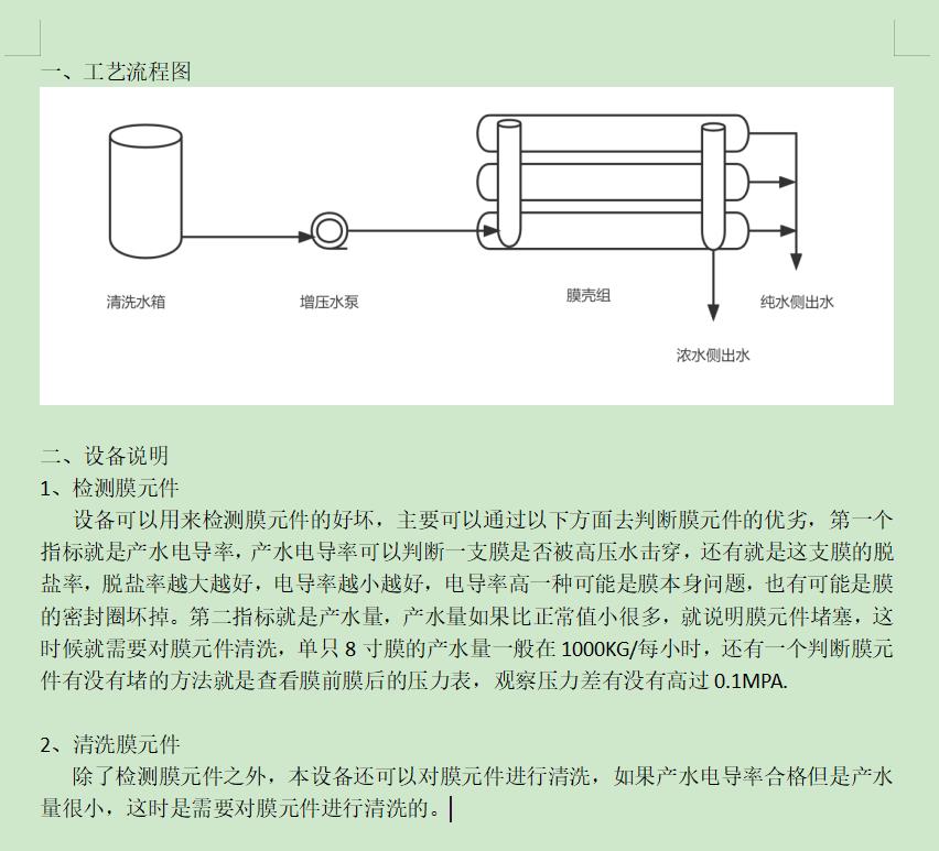 娄星ro洗膜机工艺流程图及工艺说明